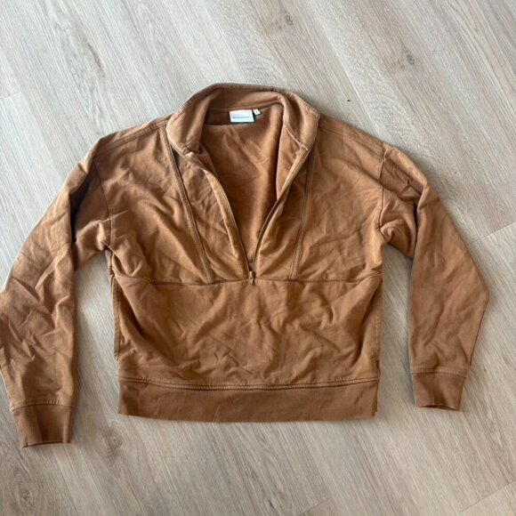 Richer Poorer Tops - Richer Poorer Terry Half Zip Pullover Mustard Brown Small Crop